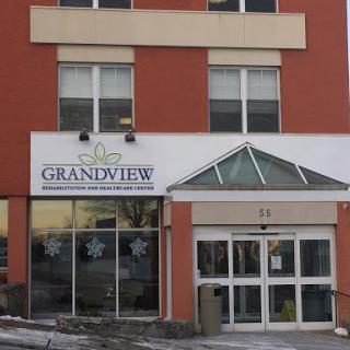 The Grandview building featuring its prominent entrance and signage.