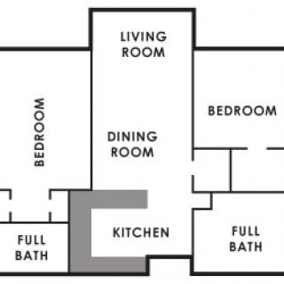 A floor plan layout showing the arrangement of rooms in an apartment.
