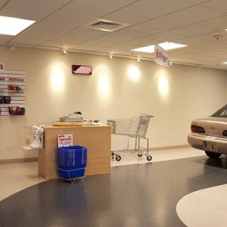 A clean and modern reception area in a hospital.
