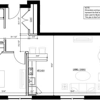 An architectural floor plan showing the layout of an apartment, including rooms and dimensions.