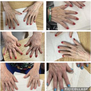 A collage of hands with colorful nail polish displayed on paper.