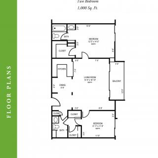 A floor plan for a two-bedroom apartment layout.