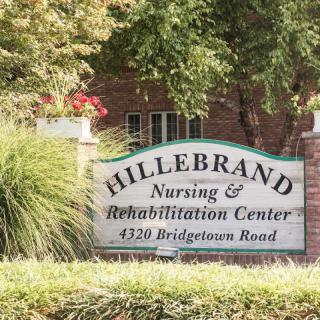 Sign for Hillebrand Nursing & Rehabilitation Center at 4320 Bridgetown Road.