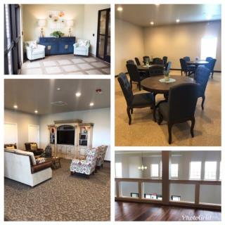 Collage of elegantly decorated living and meeting spaces featuring modern furniture and warm lighting.