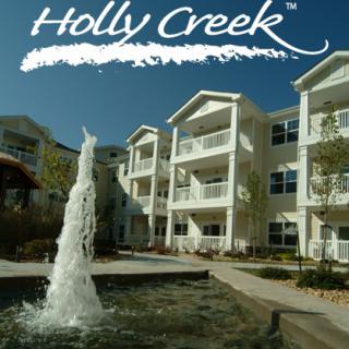 Fountain view of Holly Creek apartment complex.