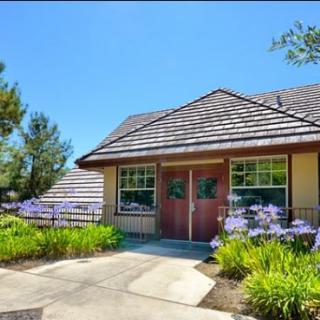 A charming house with a well-maintained garden and tiled roof under a clear blue sky.