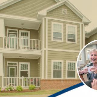 A welcoming apartment building designed for community living, emphasizing comfort and social connections.