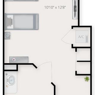A floor plan showing the layout of a small apartment with labeled room dimensions.