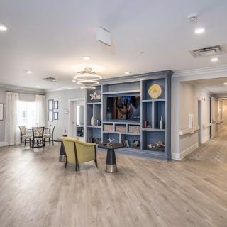 A modern living room with stylish furniture and contemporary lighting.