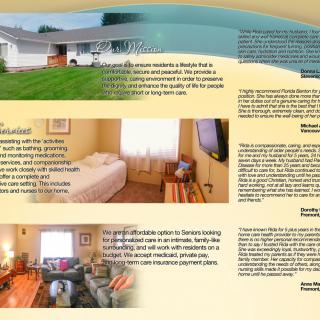 A brochure showcasing a real estate property with images and descriptions of the house's interior and exterior.