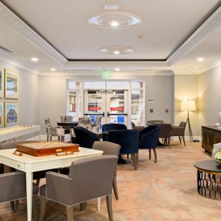 A modern lounge area with comfortable seating and tasteful decor.