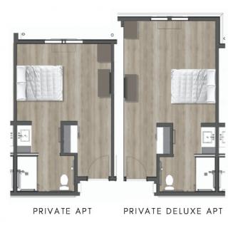 Comparison of private and deluxe apartment floor plans.