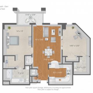 A detailed floor plan of an apartment showing various rooms and areas.