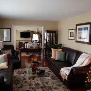 A cozy living room with stylish furniture and warm decor.