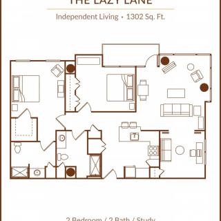 The Lazy Lane floor plan for independent living, measuring 1359 sq. ft.