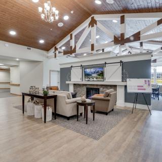 A modern and spacious lobby area with comfortable seating and stylish decor.