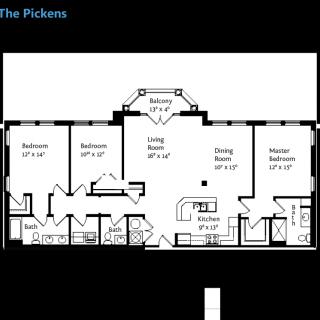 A detailed floor plan showing the layout of an apartment with multiple rooms.