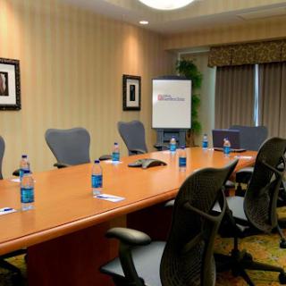 A well-equipped conference room ready for a meeting.