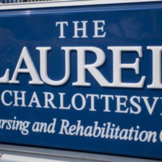 Sign for The Laurels of Charlottesville, a nursing and rehabilitation center.