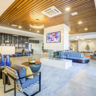 A modern lobby featuring stylish seating and contemporary decor.