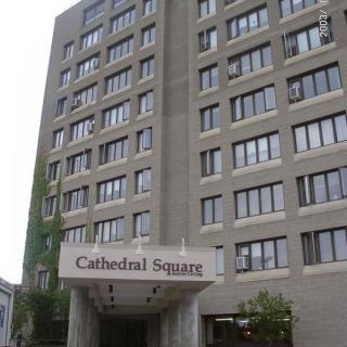 Exterior view of Cathedral Square apartment building.