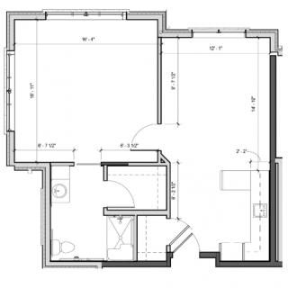 A detailed floor plan showing the layout of a residential space with rooms and measurements.