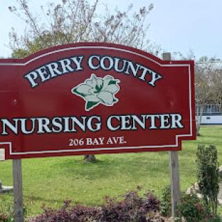 Welcome sign for Perry County Nursing Center located on Bay Avenue.