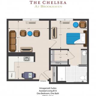The Chelsea Apartment Suite Floor Plan - One Bedroom, One Bath.