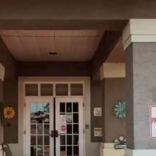 Entrance to a building with decorative elements on the walls.
