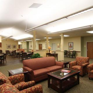 A cozy and modern lounge area with comfortable seating.
