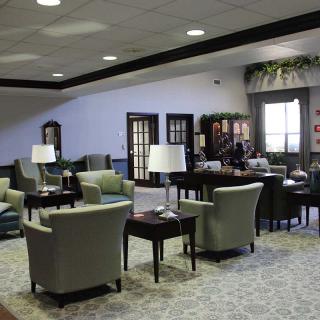 A spacious lounge area with comfortable seating and stylish decor.