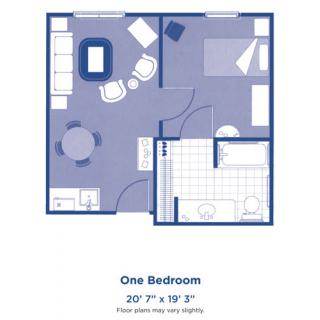 A one-bedroom apartment floor plan measuring 20'9'' by 16'3''.