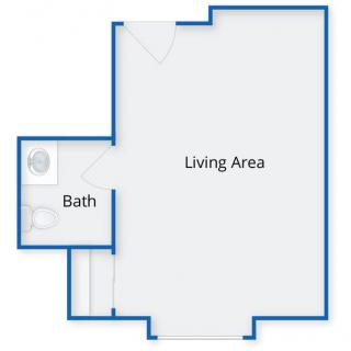 Floor plan showing a living area and a bathroom.
