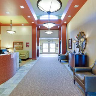 A welcoming lobby featuring modern decor and inviting seating arrangements.