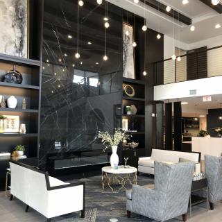 A luxurious and modern lobby with elegant furniture and chic decor.