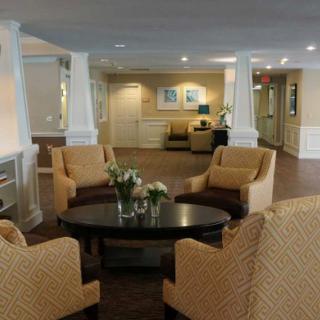 A cozy lobby with comfortable seating and elegant decor.