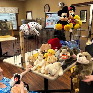 A cheerful display of stuffed animals, including a variety of colorful toys, ready to bring joy to the community.