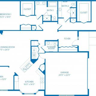A detailed floor plan illustrating the layout of a single-story home.