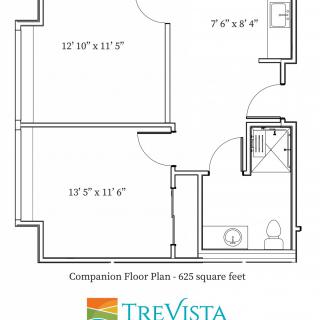 Floor plan of a 625 square foot apartment unit from TreVista.