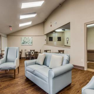 A cozy living room with comfortable seating and a bright, open layout.