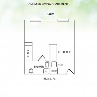 Floor plan of an assisted living apartment suite.