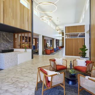 A modern lobby with stylish seating and contemporary decor.