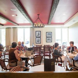 People enjoying a meal at a casual dining restaurant.