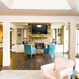 A cozy living room with modern furnishings and a welcoming atmosphere.