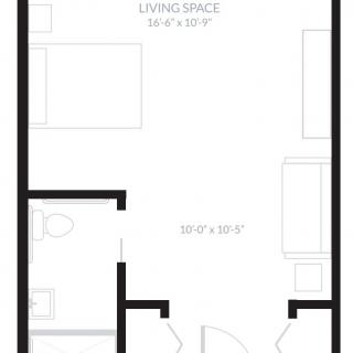 Floor plan of a studio apartment layout.