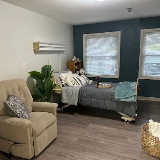 A cozy modern bedroom featuring a comfortable bed, inviting decor, and a touch of greenery.