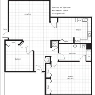 A detailed floor plan of an apartment showing rooms and entrances.