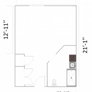Floor plan of a studio apartment with dimensions 12'-11'' by 21'-1''.