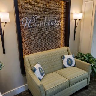 A cozy seating area with a green sofa and soft lighting, featuring decorative pillows and plants.