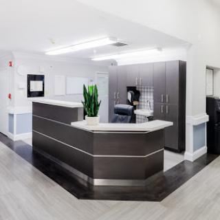 A modern reception area with a sleek design and comfortable atmosphere.